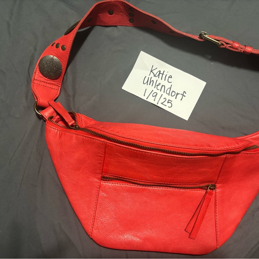 Free People Red Crossbody Bag with Adjustable Strap and Smooth Finish